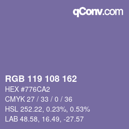 Color code: RGB 119 108 162 | qconv.com