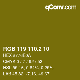 カラーコード: RGB 119 110.2 10 | qconv.com