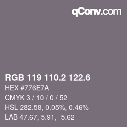 カラーコード: RGB 119 110.2 122.6 | qconv.com