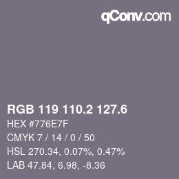 カラーコード: RGB 119 110.2 127.6 | qconv.com