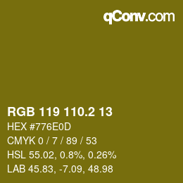 カラーコード: RGB 119 110.2 13 | qconv.com