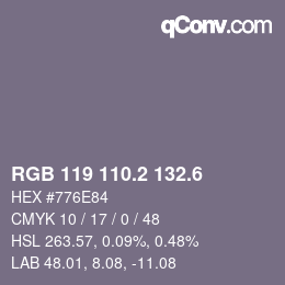 カラーコード: RGB 119 110.2 132.6 | qconv.com