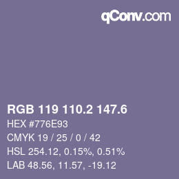 カラーコード: RGB 119 110.2 147.6 | qconv.com