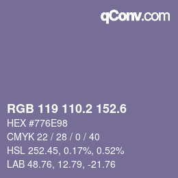 カラーコード: RGB 119 110.2 152.6 | qconv.com
