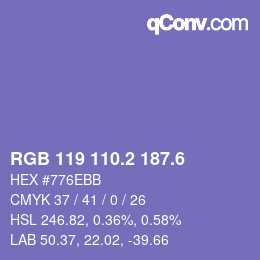 カラーコード: RGB 119 110.2 187.6 | qconv.com