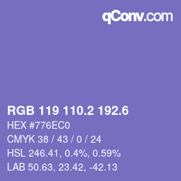 カラーコード: RGB 119 110.2 192.6 | qconv.com