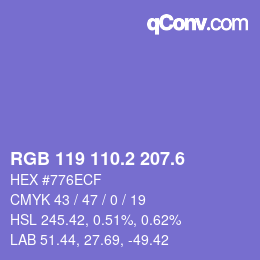 カラーコード: RGB 119 110.2 207.6 | qconv.com