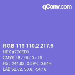 カラーコード: RGB 119 110.2 217.6 | qconv.com