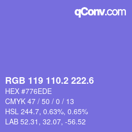 カラーコード: RGB 119 110.2 222.6 | qconv.com