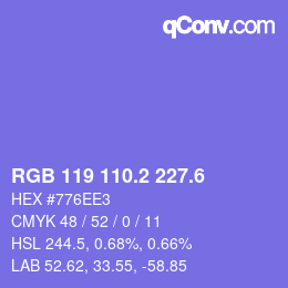 カラーコード: RGB 119 110.2 227.6 | qconv.com