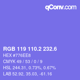 カラーコード: RGB 119 110.2 232.6 | qconv.com