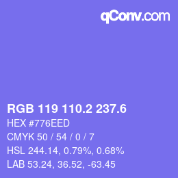 カラーコード: RGB 119 110.2 237.6 | qconv.com