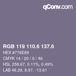 カラーコード: RGB 119 110.6 137.6 | qconv.com