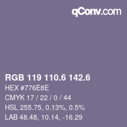 カラーコード: RGB 119 110.6 142.6 | qconv.com