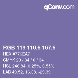 カラーコード: RGB 119 110.6 167.6 | qconv.com