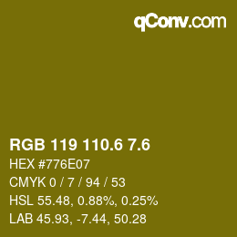 カラーコード: RGB 119 110.6 7.6 | qconv.com