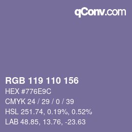 Código de color: RGB 119 110 156 | qconv.com