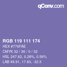 Color code: RGB 119 111 174 | qconv.com