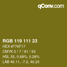 颜色代码: RGB 119 111 23 | qconv.com