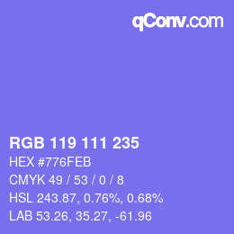 Farbcode: RGB 119 111 235 | qconv.com