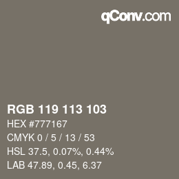 Color code: RGB 119 113 103 | qconv.com