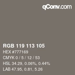 Color code: RGB 119 113 105 | qconv.com