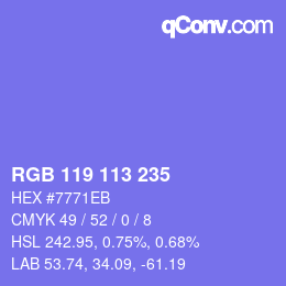 Color code: RGB 119 113 235 | qconv.com