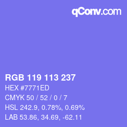 Color code: RGB 119 113 237 | qconv.com