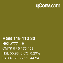 Color code: RGB 119 113 30 | qconv.com