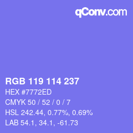 Color code: RGB 119 114 237 | qconv.com