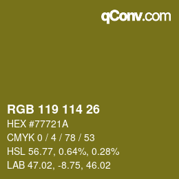 Color code: RGB 119 114 26 | qconv.com