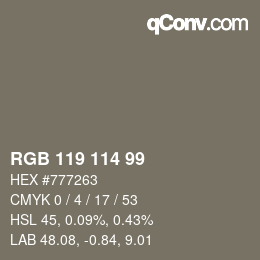 Color code: RGB 119 114 99 | qconv.com