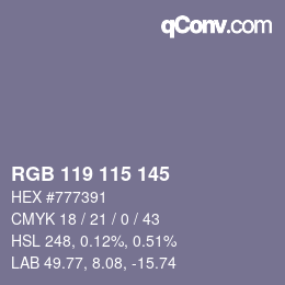 Color code: RGB 119 115 145 | qconv.com