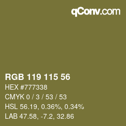 Color code: RGB 119 115 56 | qconv.com