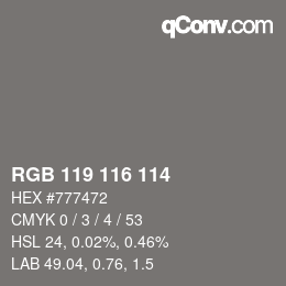 Color code: RGB 119 116 114 | qconv.com