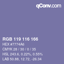 颜色代码: RGB 119 116 166 | qconv.com
