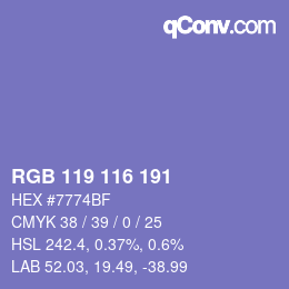 Color code: RGB 119 116 191 | qconv.com