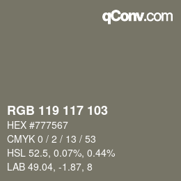 Color code: RGB 119 117 103 | qconv.com