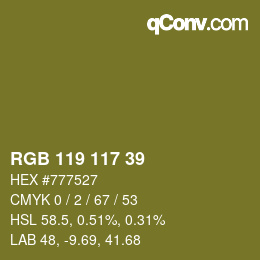 Color code: RGB 119 117 39 | qconv.com