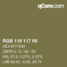 Color code: RGB 119 117 69 | qconv.com