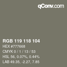 Color code: RGB 119 118 104 | qconv.com