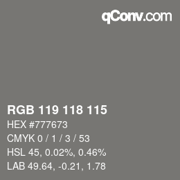 カラーコード: RGB 119 118 115 | qconv.com