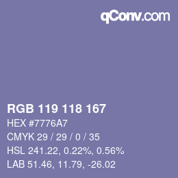 カラーコード: RGB 119 118 167 | qconv.com