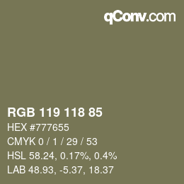 Color code: RGB 119 118 85 | qconv.com