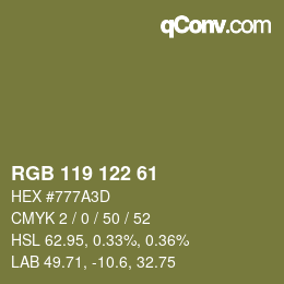 カラーコード: RGB 119 122 61 | qconv.com