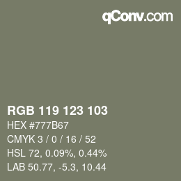 Color code: RGB 119 123 103 | qconv.com