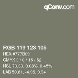 Color code: RGB 119 123 105 | qconv.com