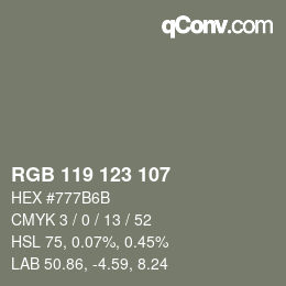 Color code: RGB 119 123 107 | qconv.com