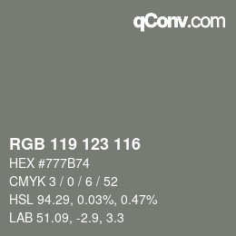 Farbcode: RGB 119 123 116 | qconv.com