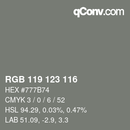 Color code: RGB 119 123 116 | qconv.com